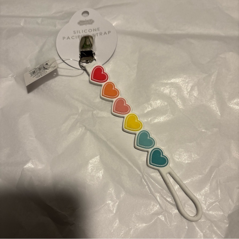 Mud Pie Baby Rainbow Color Hearts Silicone Pacy Strap Pacifier Clip